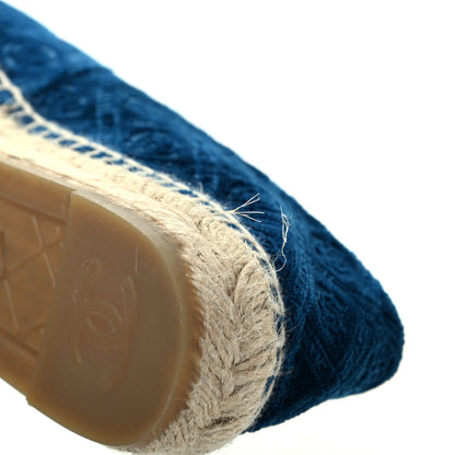 Chanel Velvet Grosgrain Quilted Camellia CC Espadrilles 38 Navy Black 9 of 10
