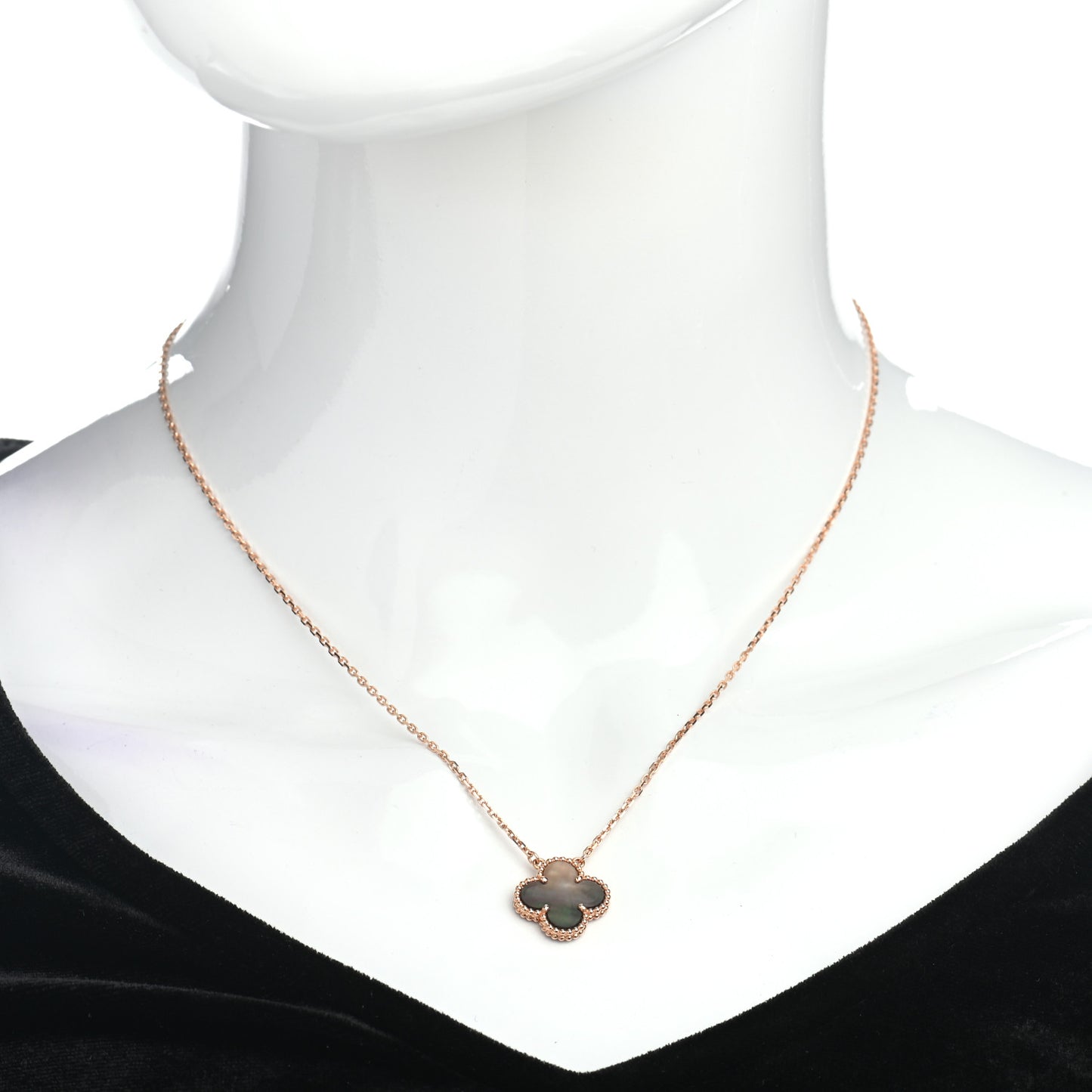 18K Rose Gold Gray Mother of Pearl Vintage Alhambra Pendant Necklace