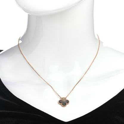 Van Cleef & Arpels 18K Rose Gold Gray Mother of Pearl Vintage Alhambra Pendant Necklace 2 of 6