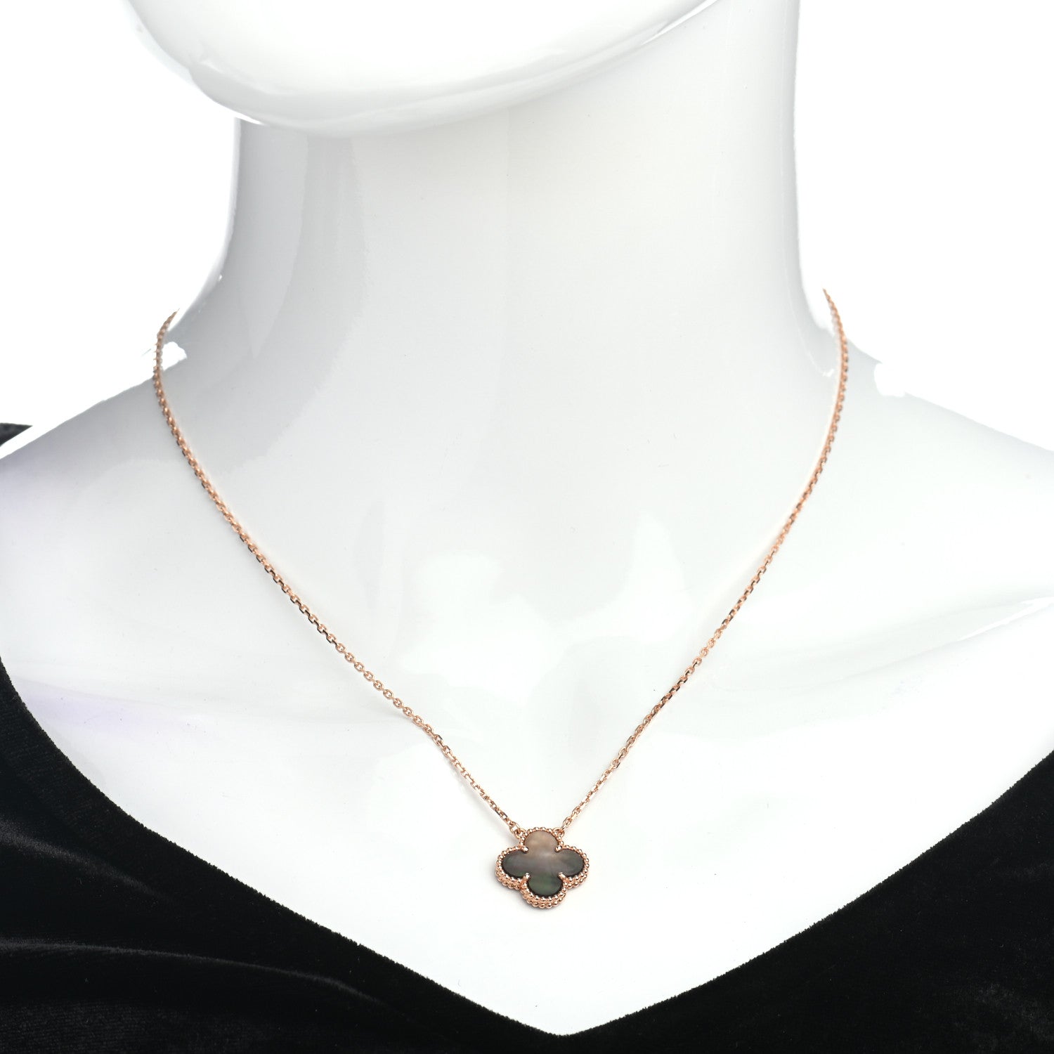 Van Cleef & Arpels 18K Rose Gold Gray Mother of Pearl Vintage Alhambra Pendant Necklace 2 of 5