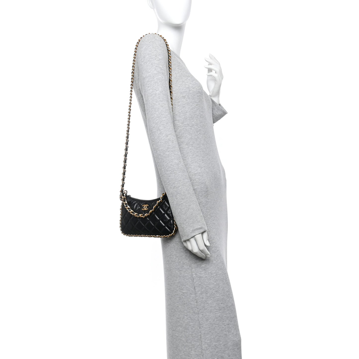 Lambskin Quilted Chain Around Top Handle Mini Bag Black
