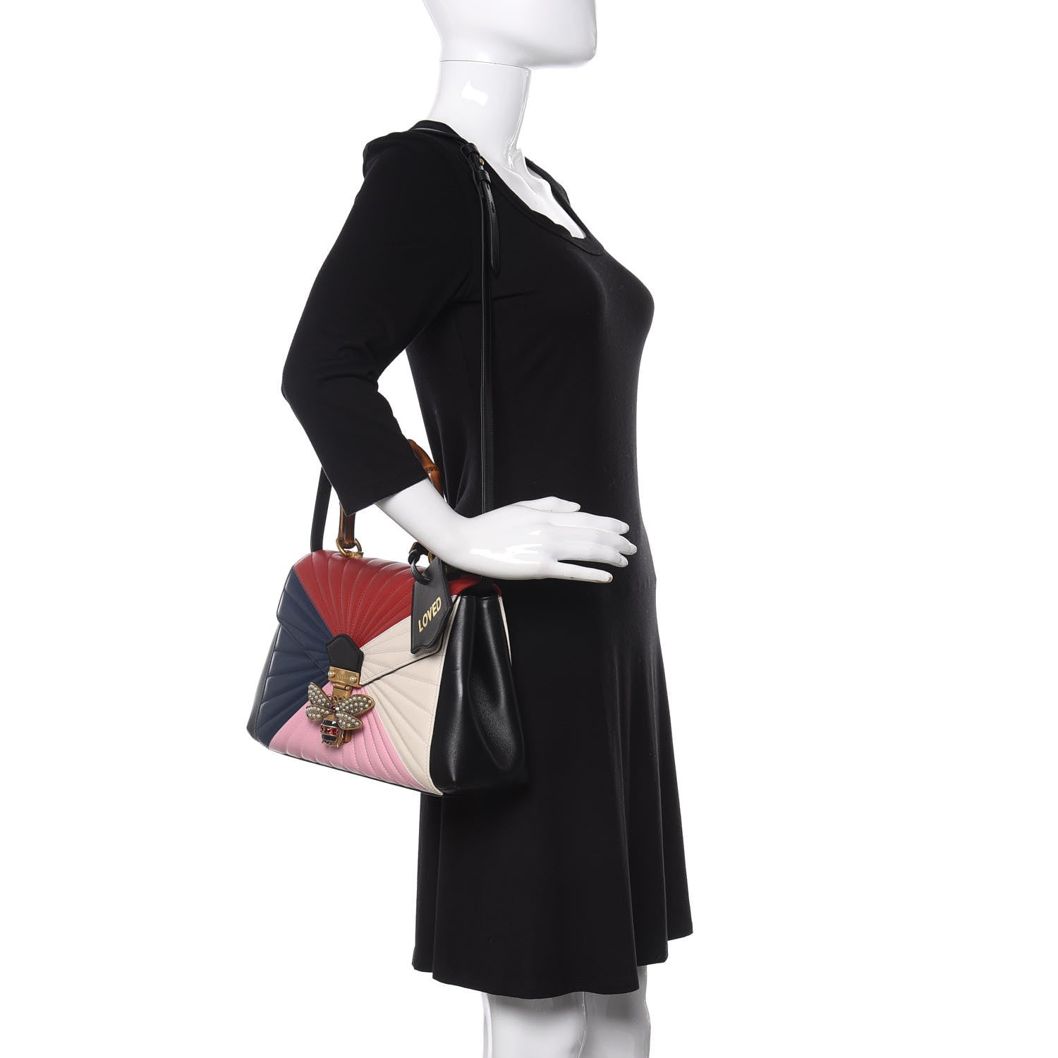 Gucci Calfskin Bamboo Trapuntata Queen Margaret Top Handle Bag Blue Agata Hibiscus Red Mystic White Sugar Pink 2 of 12