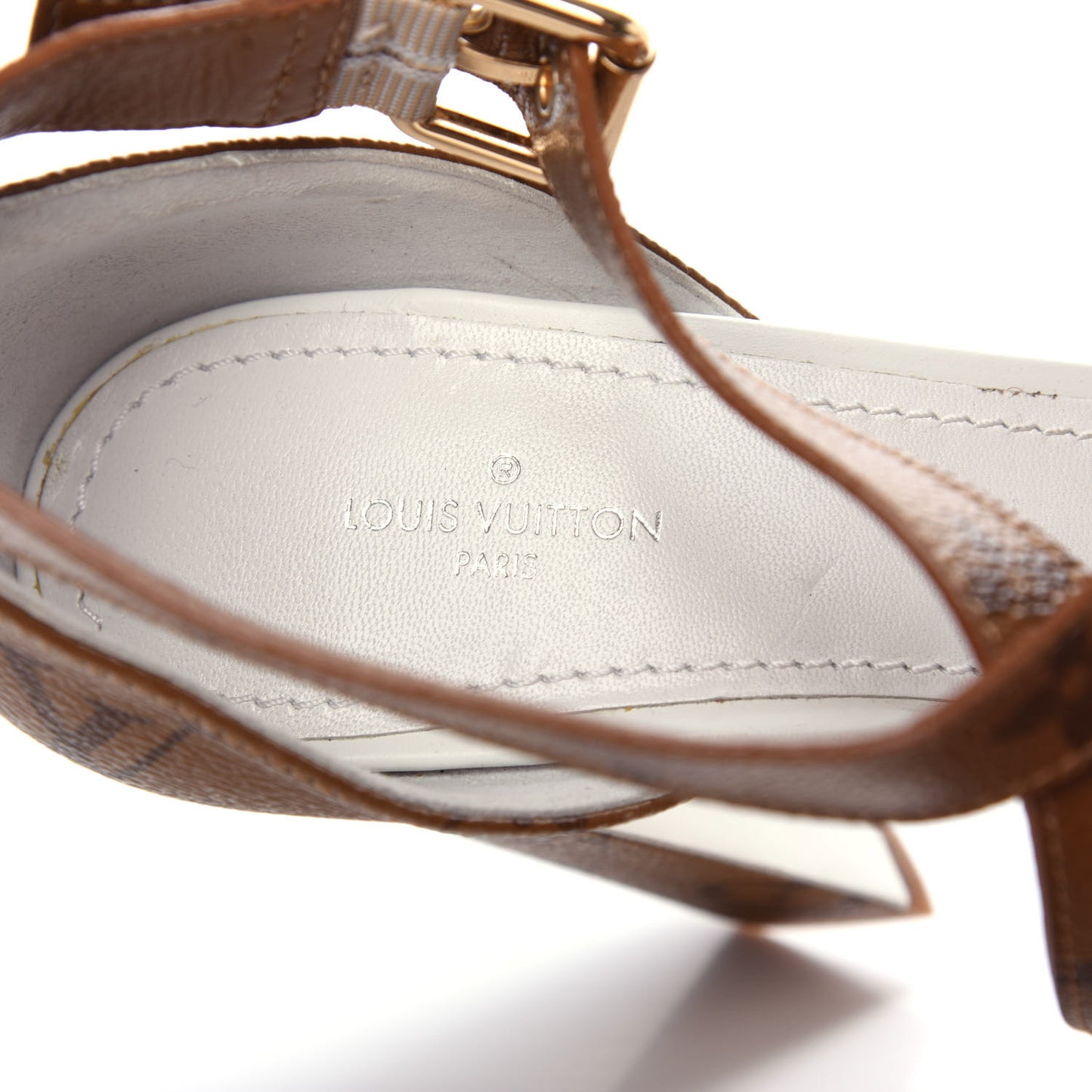 Calfskin Reverse Monogram Matchmake Cross Sandals 37 White