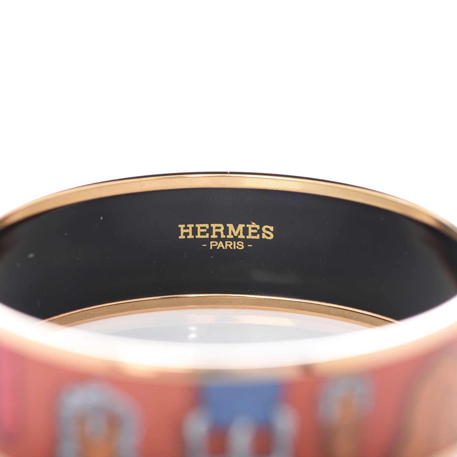 Hermes Enamel Printed Harnais Des Presidents Wide Bracelet 62 Folk 4 of 5