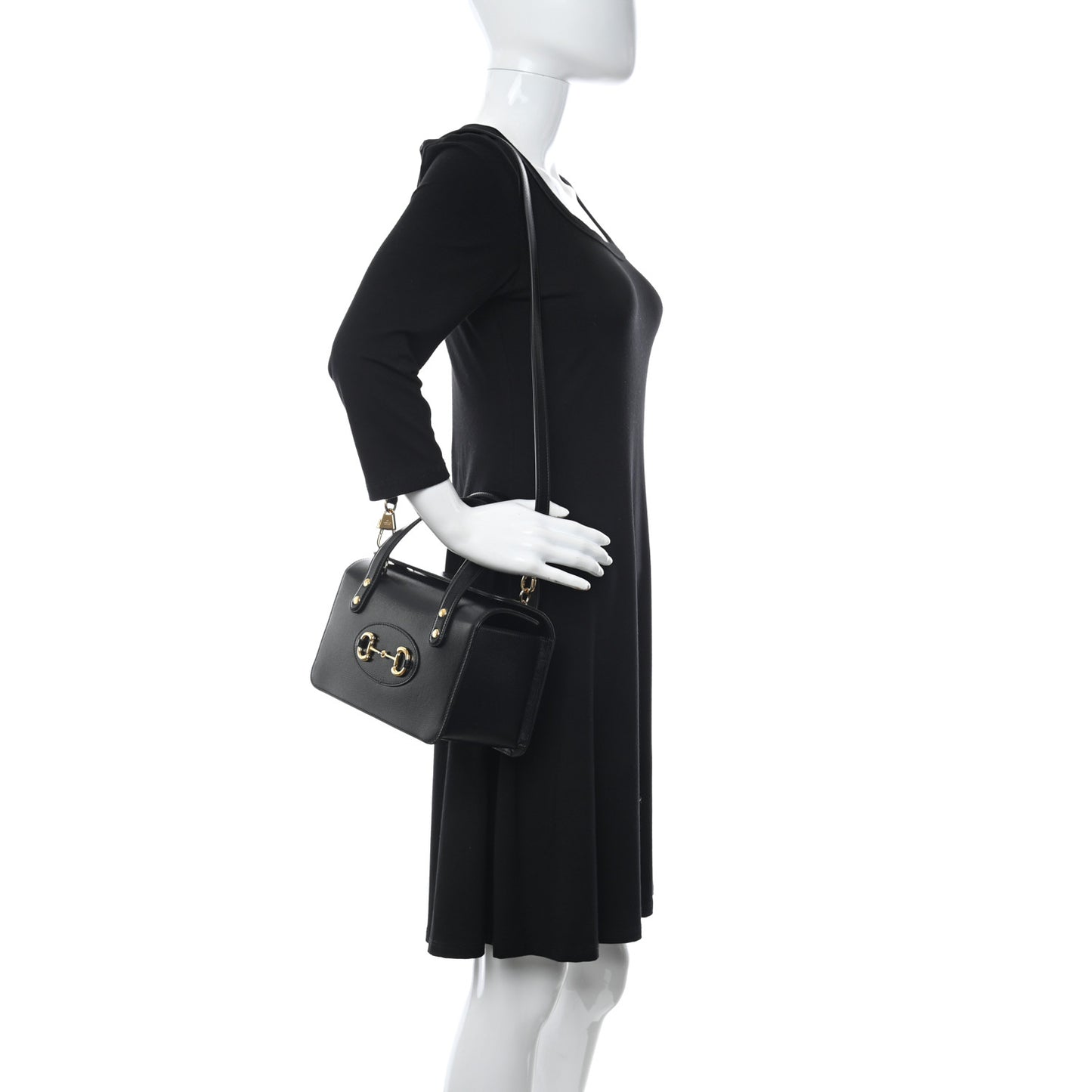 Textured Calfskin Mini Horsebit 1955 Foldover Top Handle Bag Black