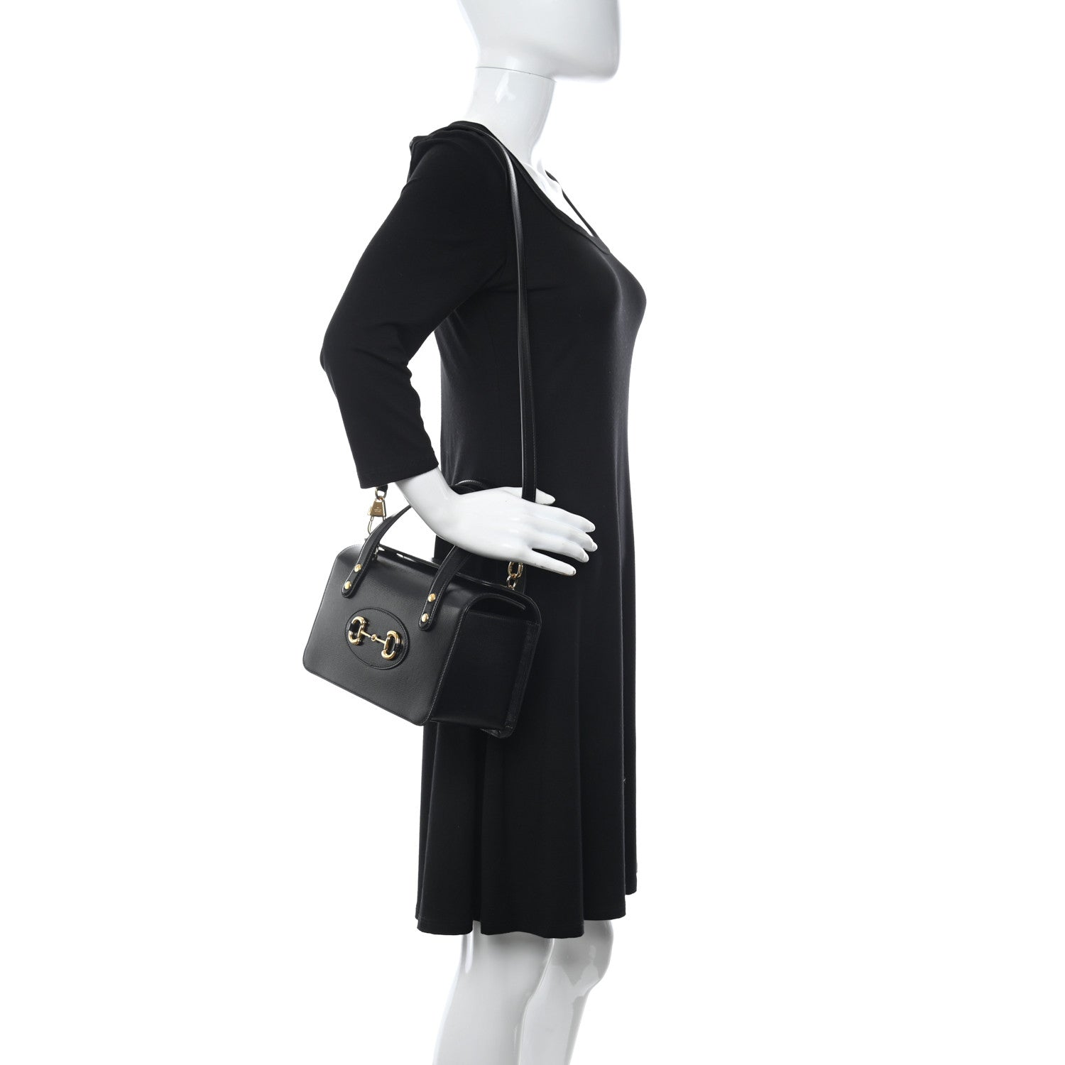 Gucci Textured Calfskin Mini Horsebit 1955 Foldover Top Handle Bag Black 2 of 10