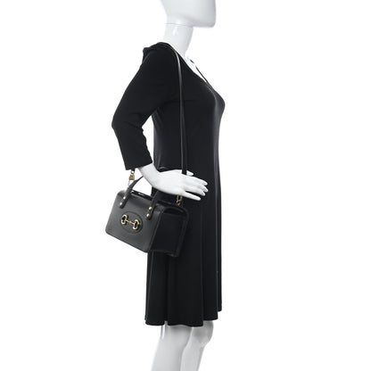 Gucci Textured Calfskin Mini Horsebit 1955 Foldover Top Handle Bag Black 2 of 10