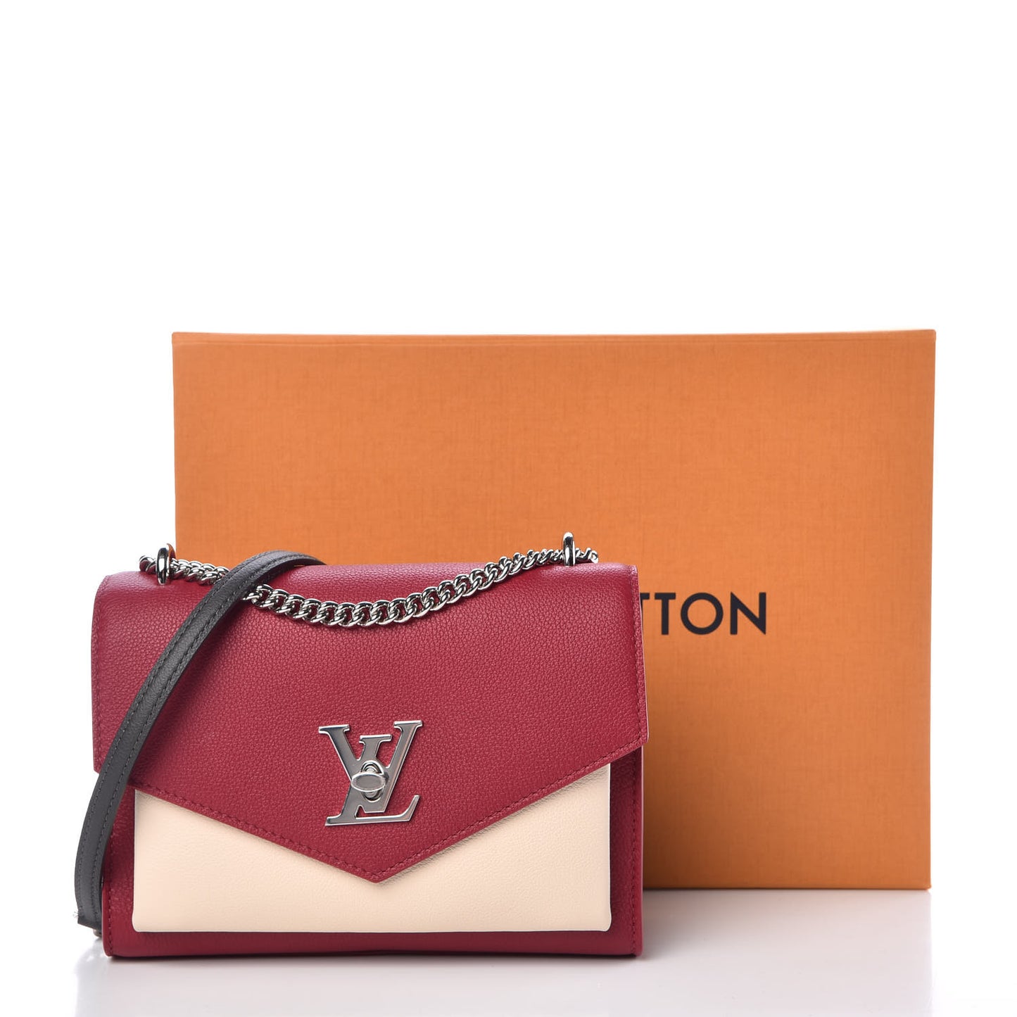 Soft Calfskin Mylockme Chain Bag BB Lie De Vin Etain Creme
