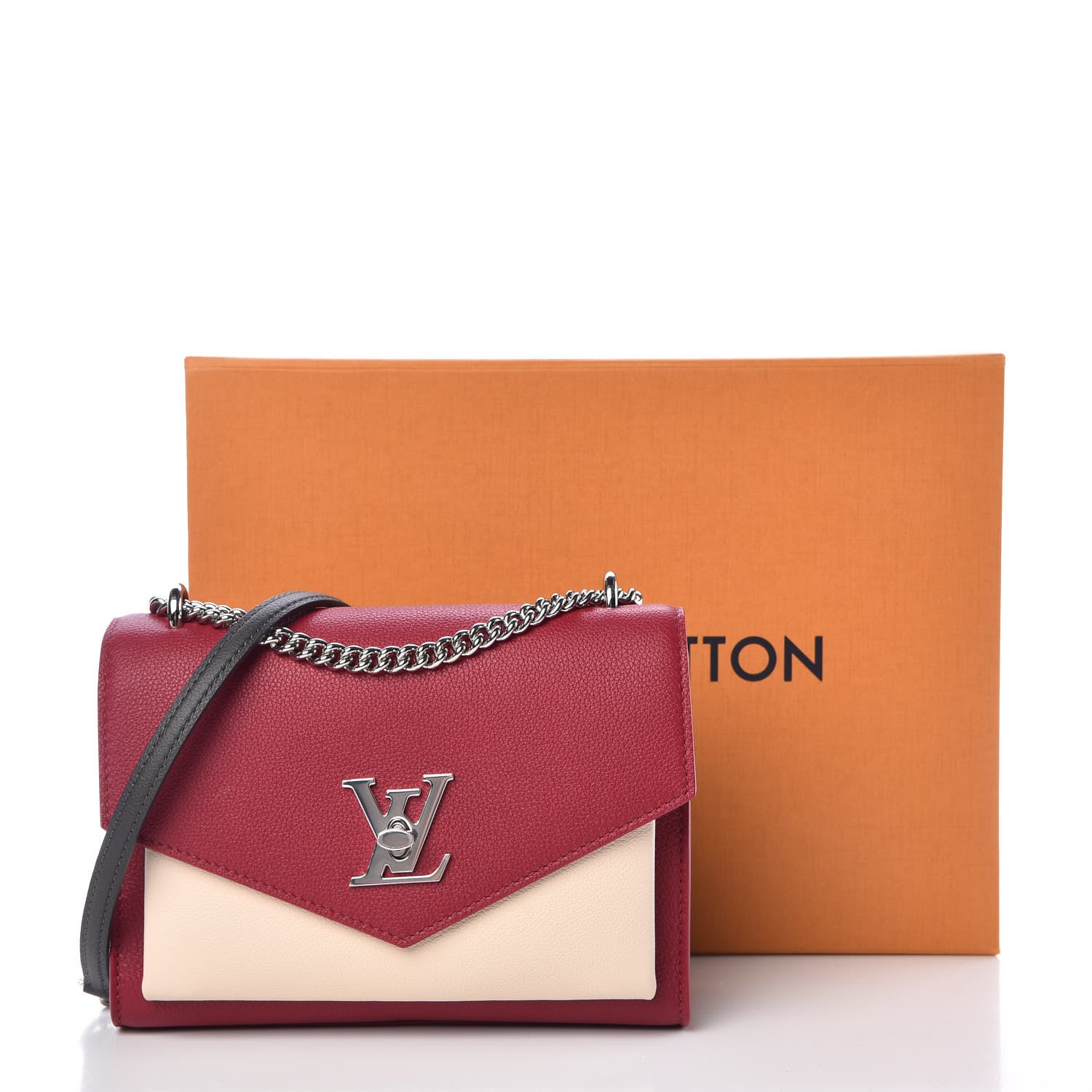 Louis Vuitton Soft Calfskin Mylockme Chain Bag BB Lie De Vin Etain Creme 9 of 9