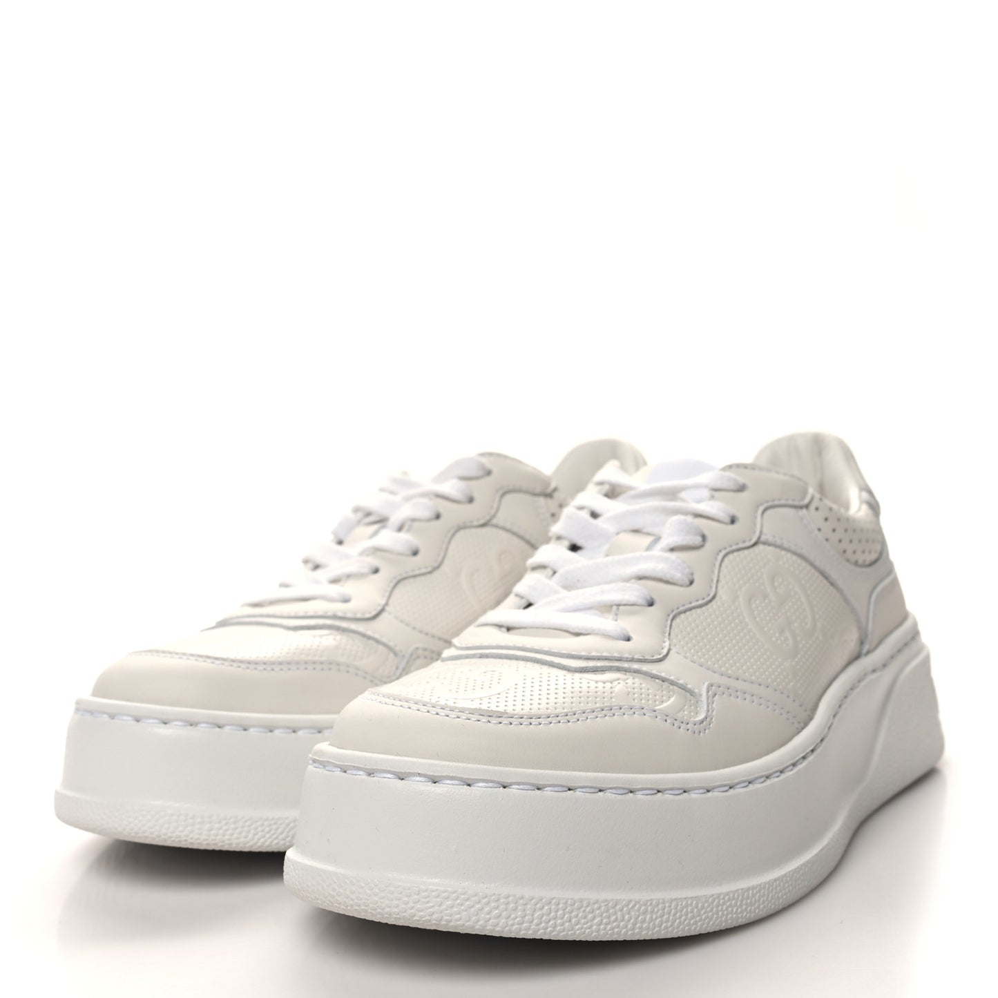 Calfskin GG Tennis Embossed Perforated Womens Platform 55mm Sneakers 36.5 Great White