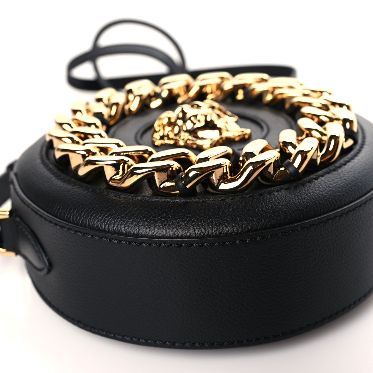 Calfskin Mini La Medusa Chain Round Crossbody Bag Black