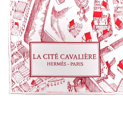 Hermes Silk La Cite Cavaliere Scarf 90 White Rouge Bordeaux 4 of 6