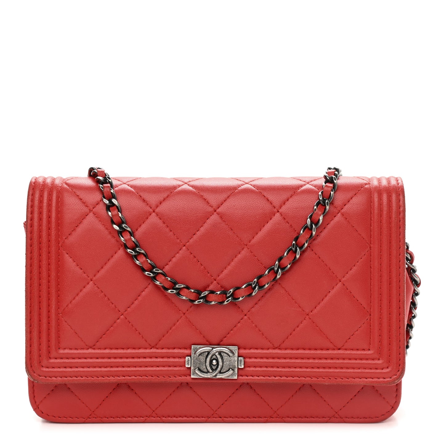 Lambskin Quilted Boy Wallet On Chain WOC Red