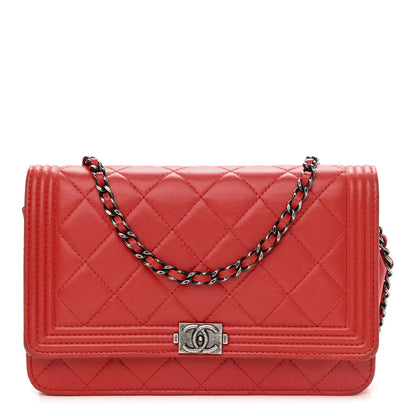 Chanel Lambskin Quilted Boy Wallet On Chain WOC Red 1 of 10