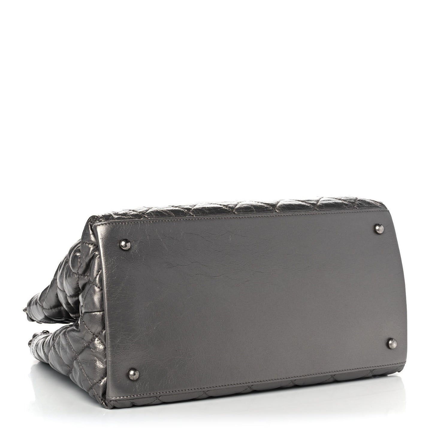 Metallic Aged Calfskin Quilted Small Chain Me Tote Silver