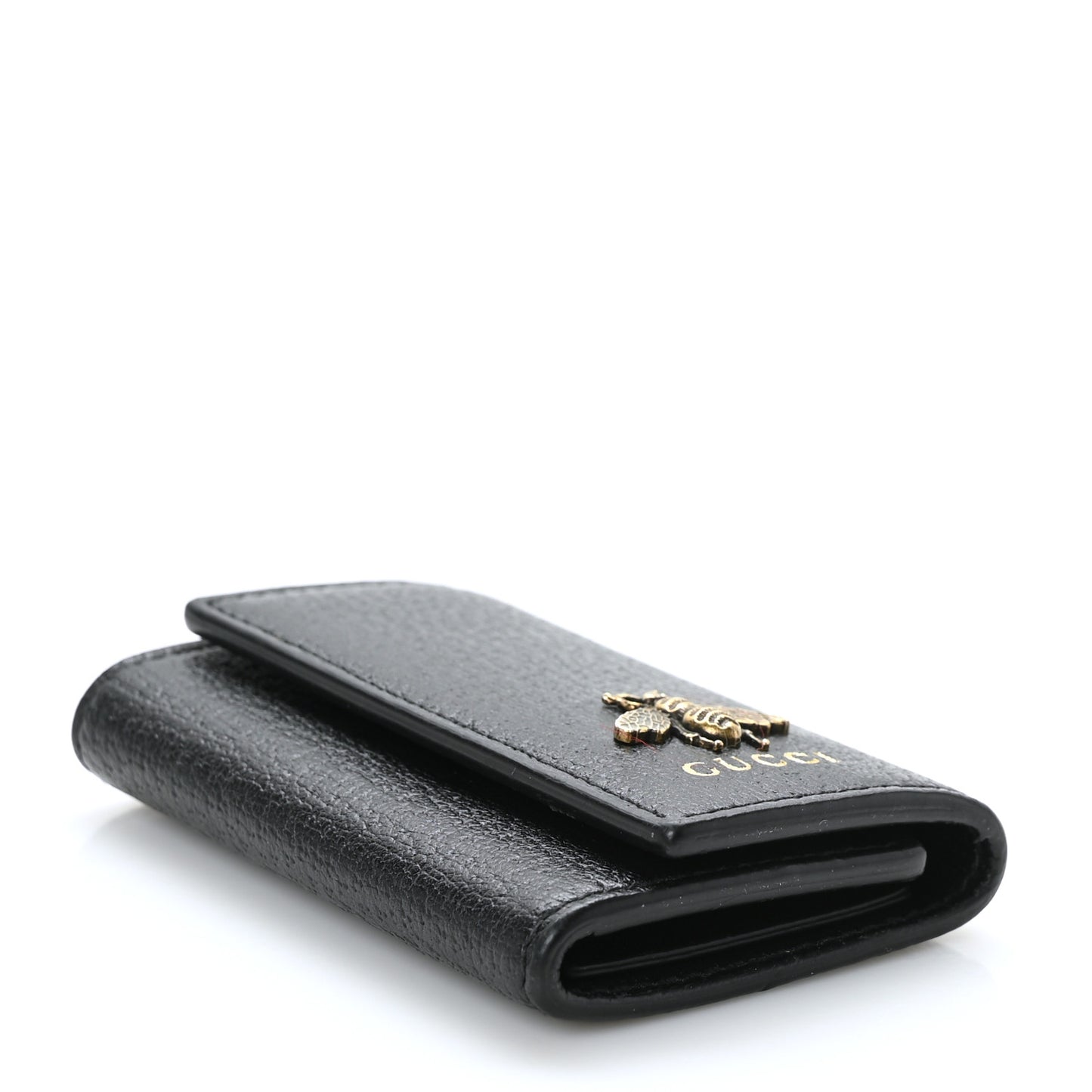 Pebbled Calfskin Bee 6 Key Holder Case Black