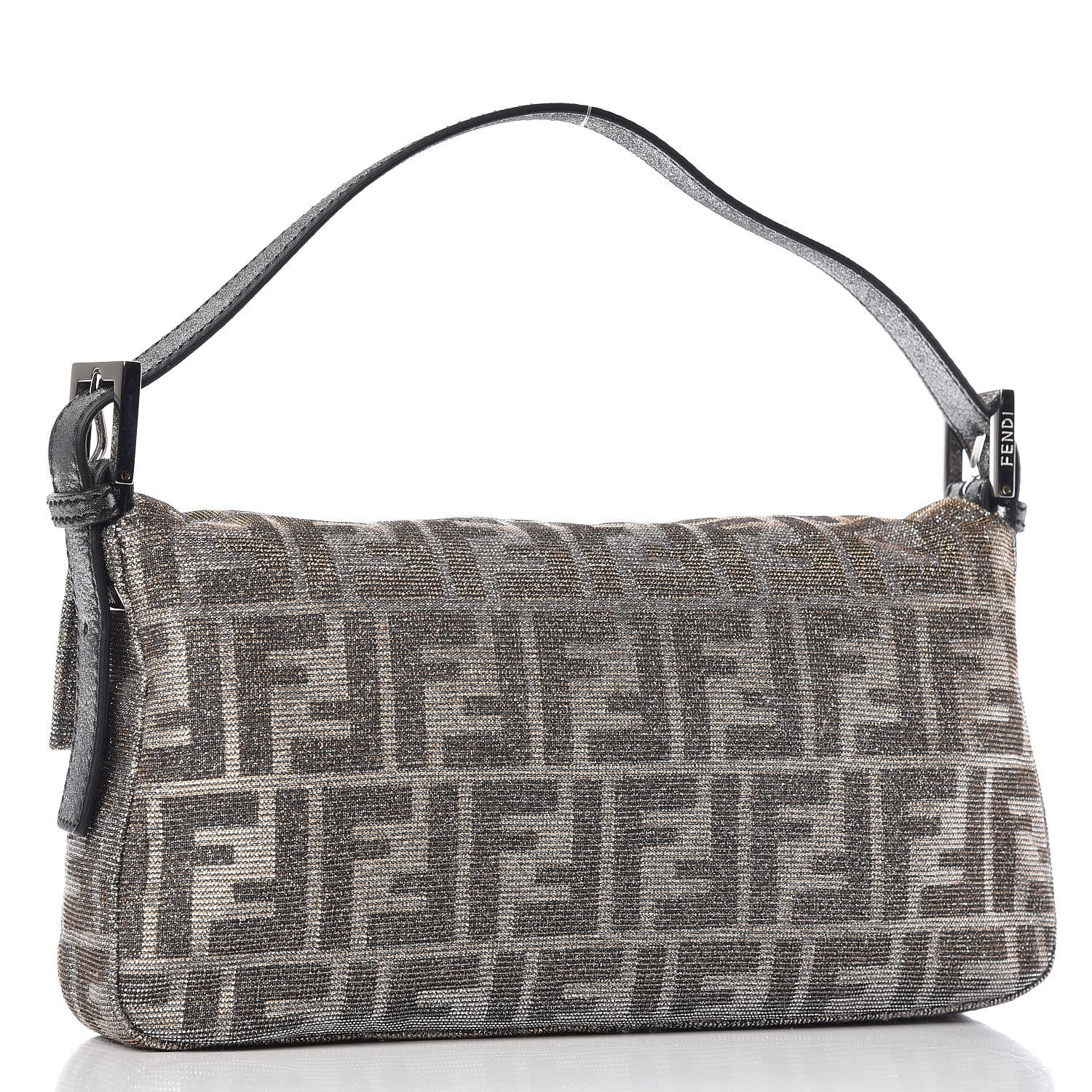 Fendi Metallic Lurex Zucca Vitello Baguette Oro Argento 4 of 8