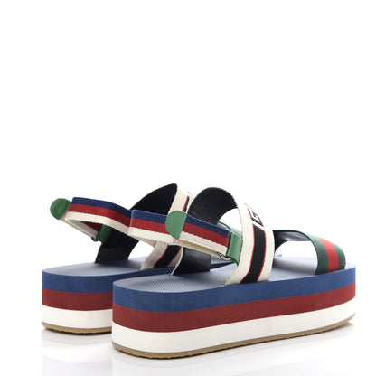 Gucci Canvas Logo Stripe Flatform Slingback Sandals 38 Green Red Blue 4 of 10