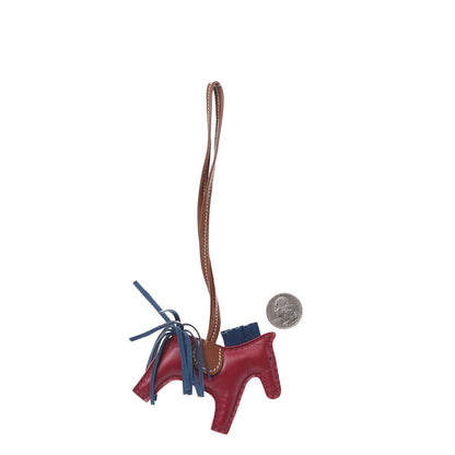Hermes Milo Lambskin Grigri Rodeo Horse Bag Charm PM Bleu de Malte Rubis Fauve 2 of 4