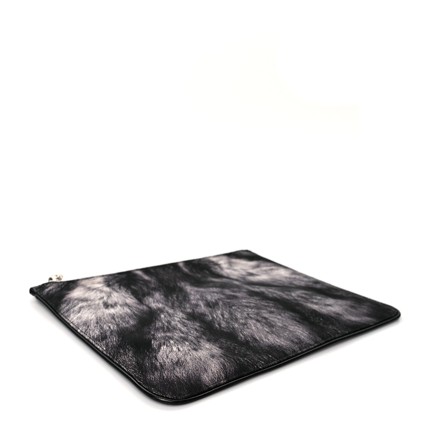 Silk Fur Print Zip Pouch Black Grey