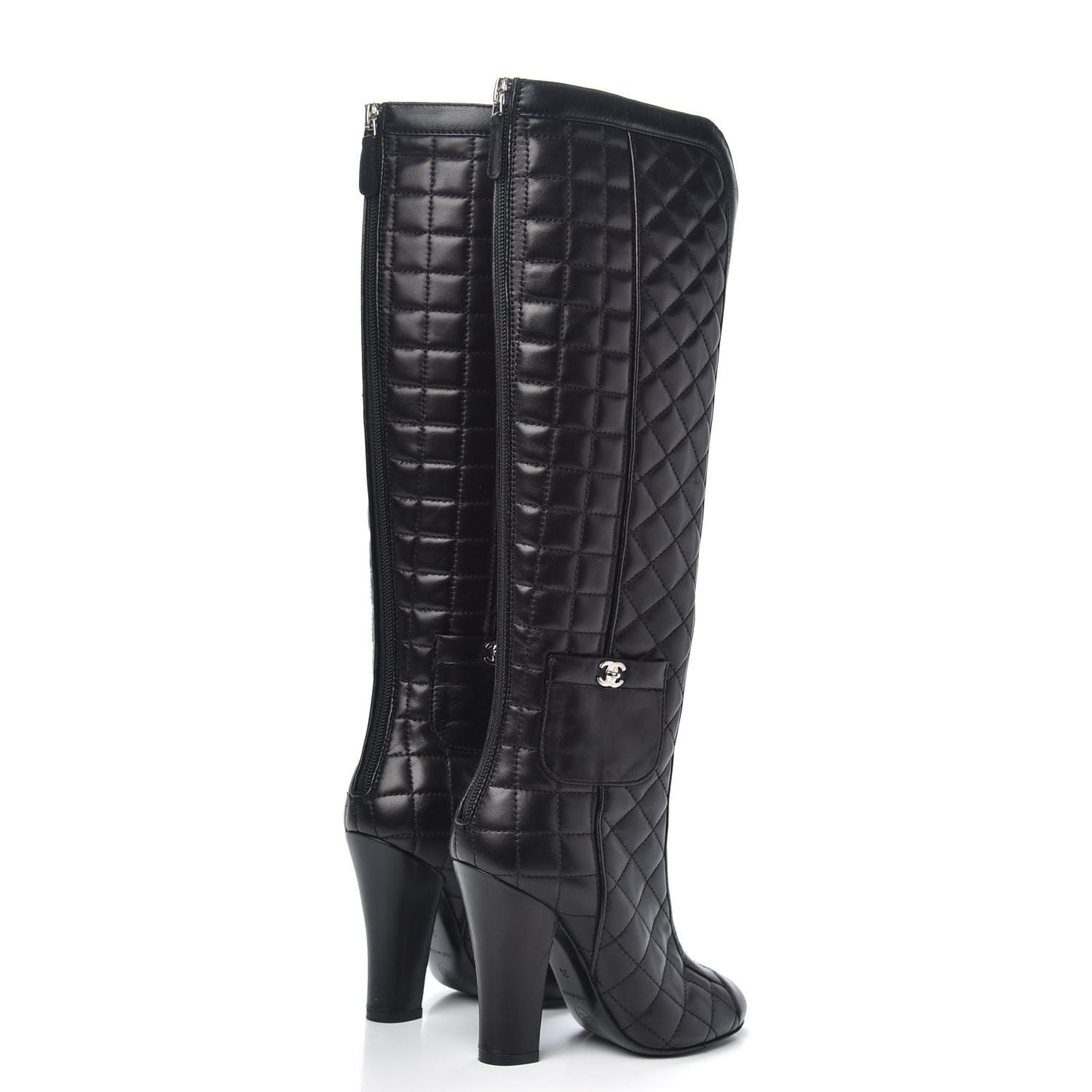 Lambskin Quilted Pocket High Boots 34 Black