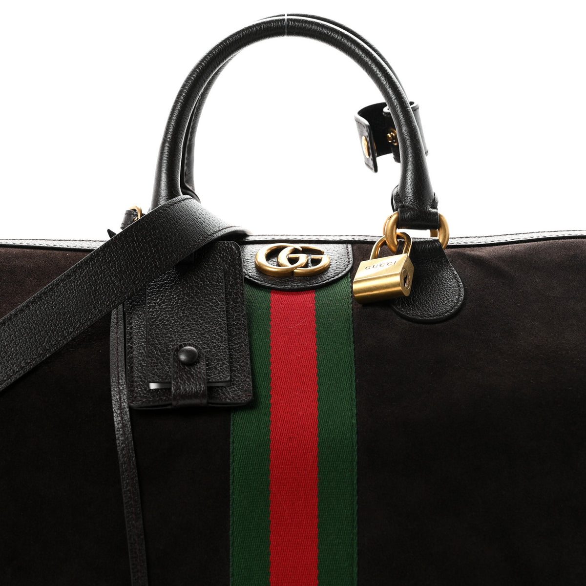 Gucci Suede Calfskin Web Medium Savoy Duffle Bag  Dark Brown 7 of 9