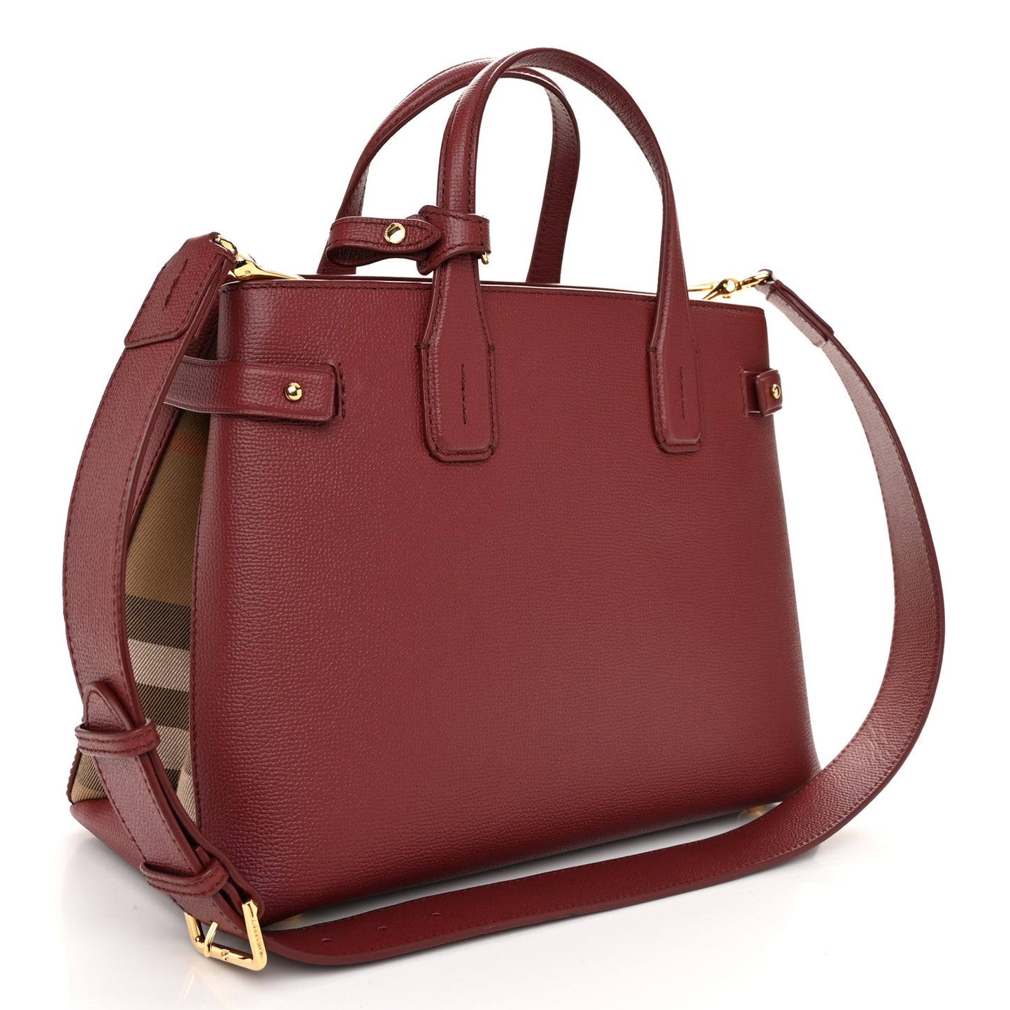 Grainy Calfskin House Check Medium Banner Tote Mahogany Red