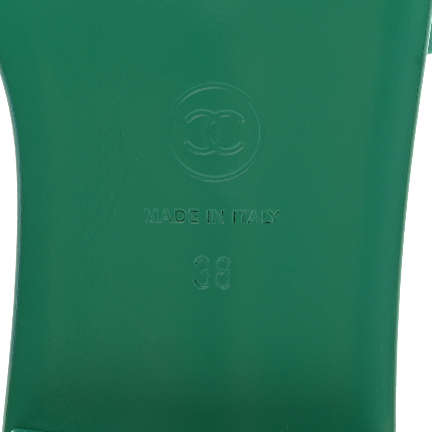Chanel Calfskin Patent Calfskin Logo Mules 38 Green White 6 of 14