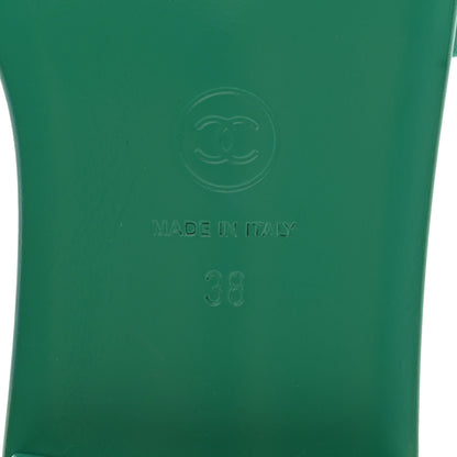 Chanel Calfskin Patent Calfskin Logo Mules 38 Green White 6 of 14