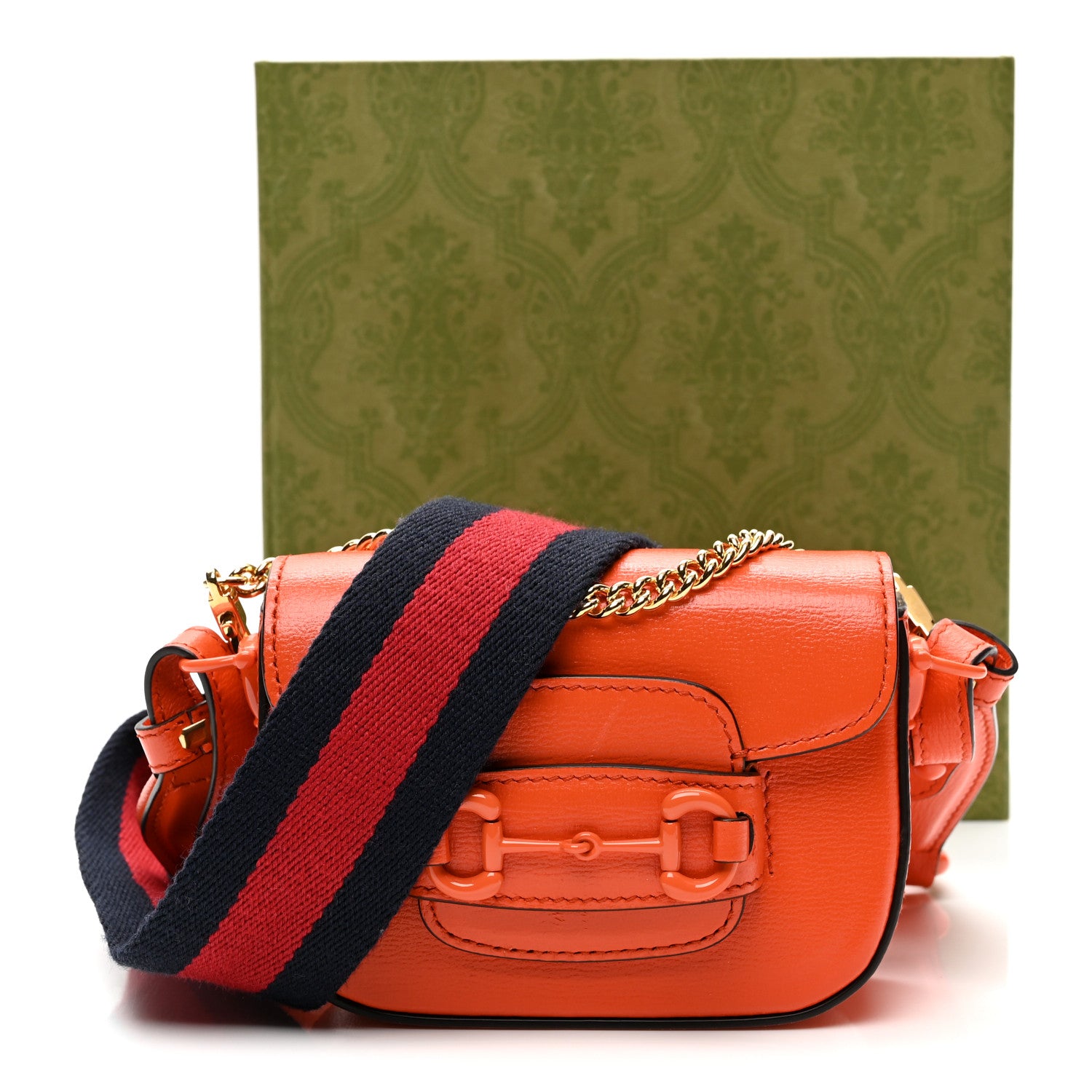 Gucci Azalea Calfskin Web Monochrome Horsebit 1955 Wallet On Strap Orange 11 of 11