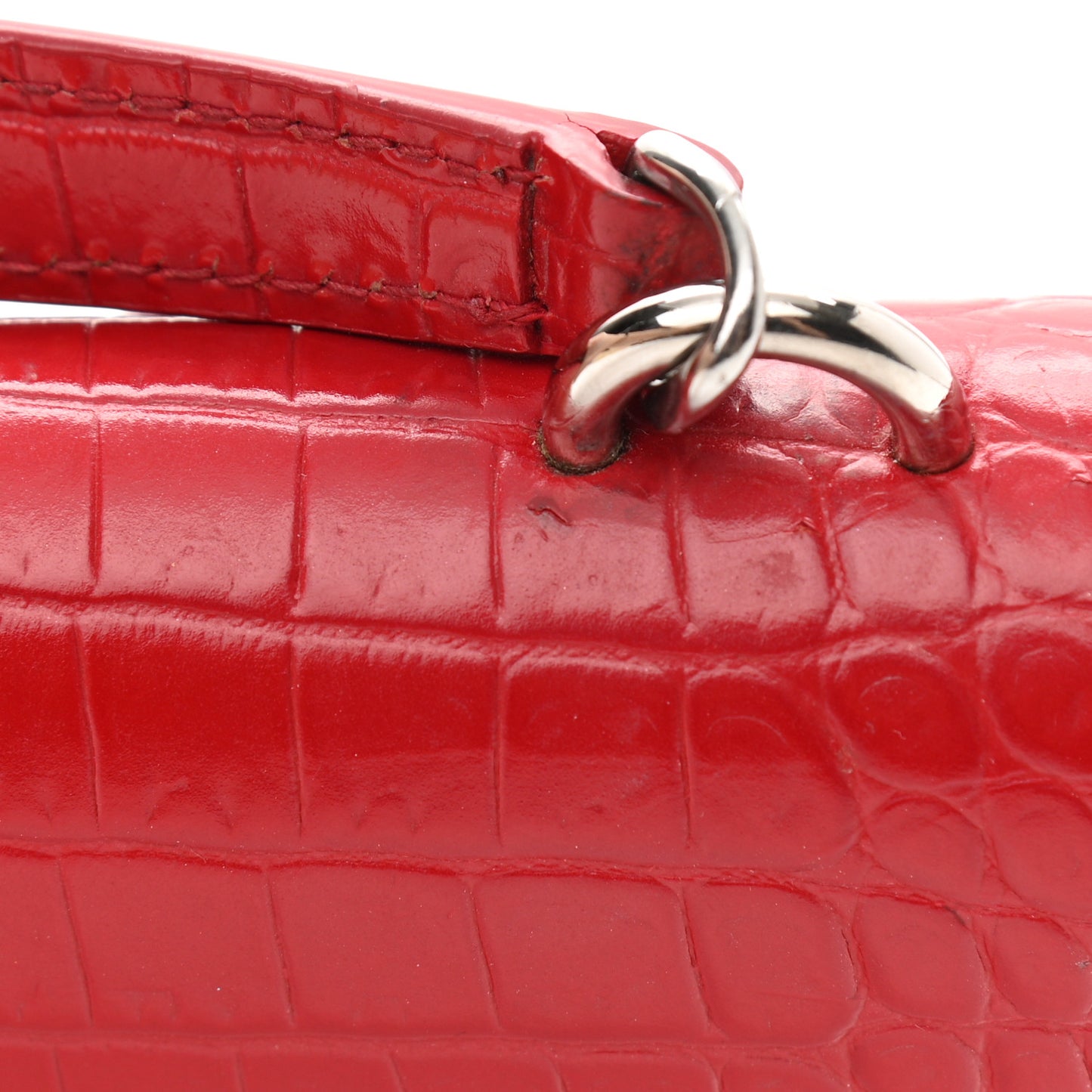 Calfskin Crocodile Embossed Monogram Sunset Chain Wallet Rouge Eros