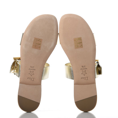 Christian Dior Laminated Calfskin D-Dior Slide Flat Sandals 37.5 Pale Gold 5 of 10