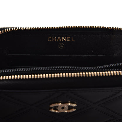 Chanel Lambskin Quilted Medium Zip Around Wallet Black 6 of 9