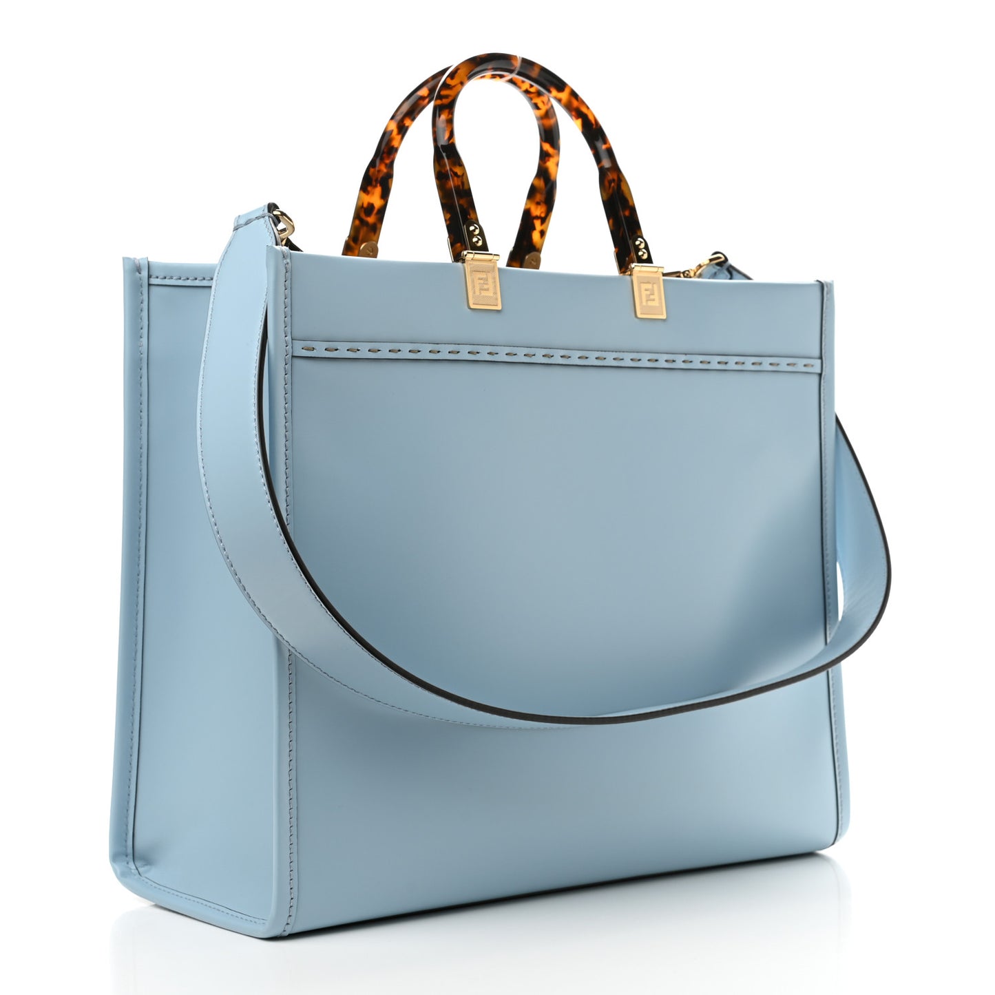 Vitello King Plexiglass Logo Embossed Medium Fendi Sunshine Shopper Tote Azzurro Baby