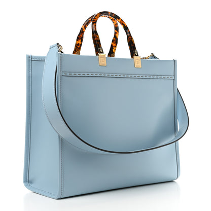 Fendi Vitello King Plexiglass Logo Embossed Medium Fendi Sunshine Shopper Tote Azzurro Baby 3 of 10