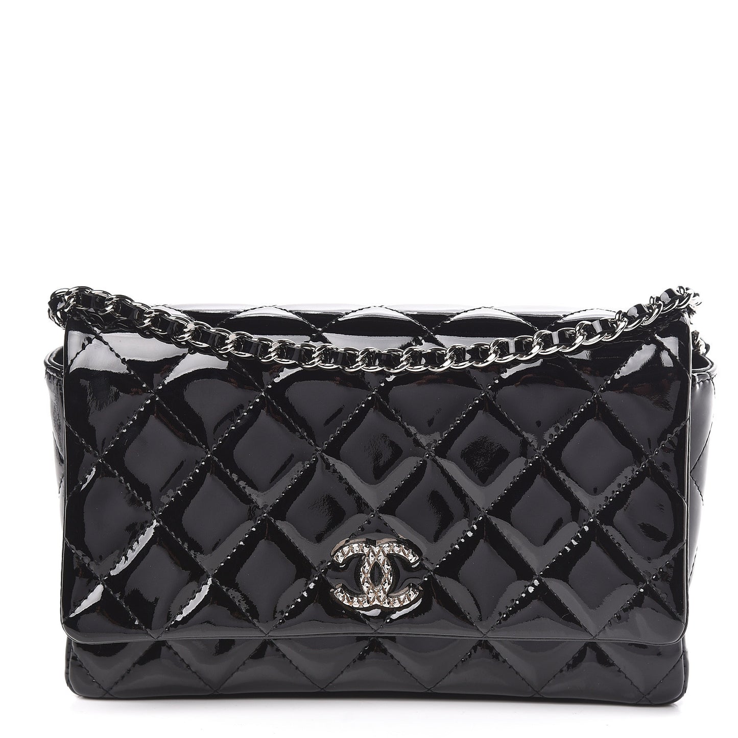 Patent Quilted Brilliant Wallet On Chain WOC Black