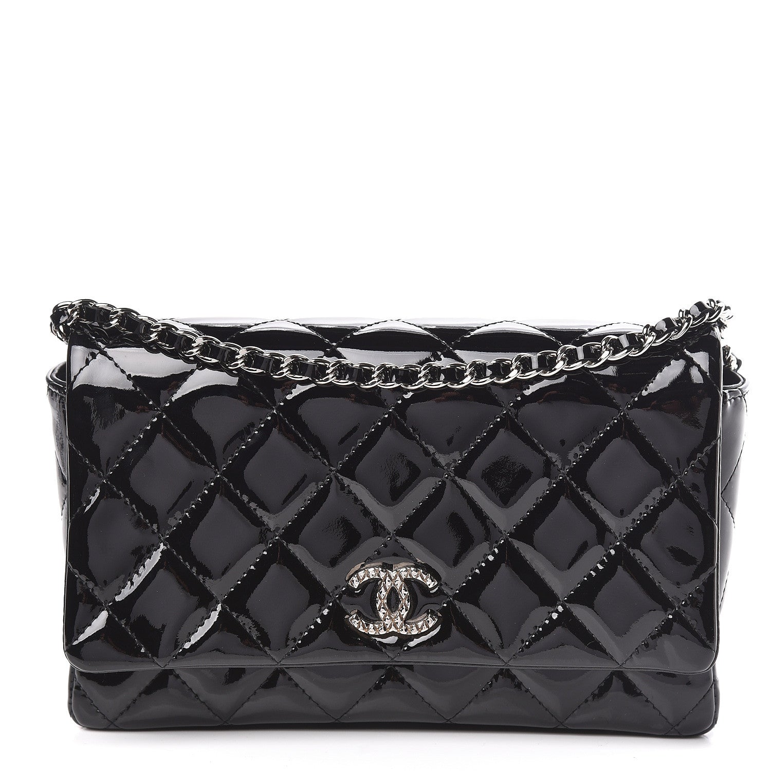 Chanel Patent Quilted Brilliant Wallet On Chain WOC Black 1 of 12