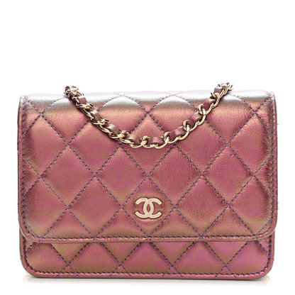Chanel Iridescent Lambskin Quilted Mini Wallet On Chain WOC Purple 1 of 12