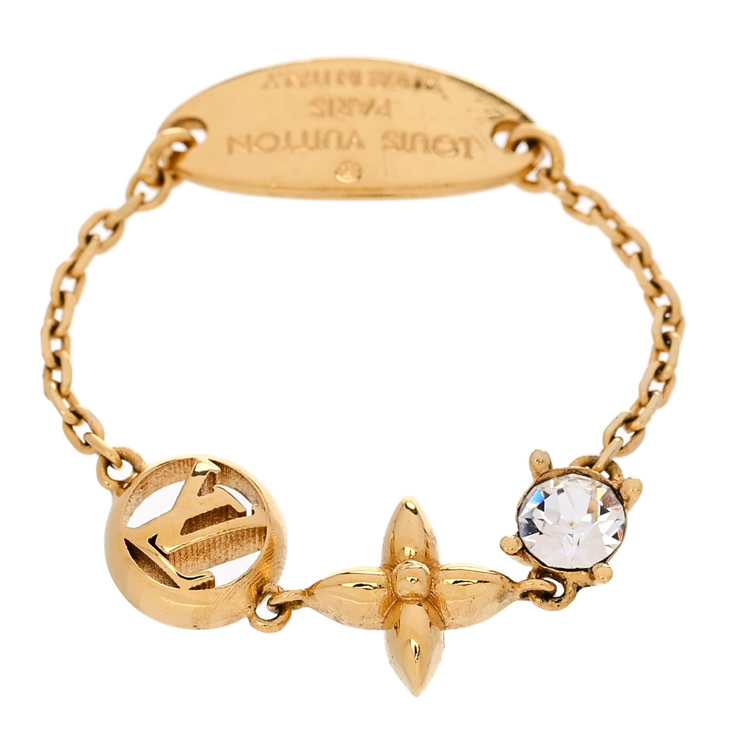 Louis Vuitton Metal Crystal Petite Louis Ring M 55/7.25 Gold 1 of 4