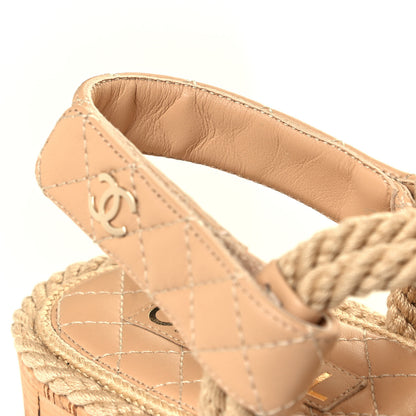 Chanel Cord Lambskin Quilted Logo Sandals 39 Beige 8 of 9