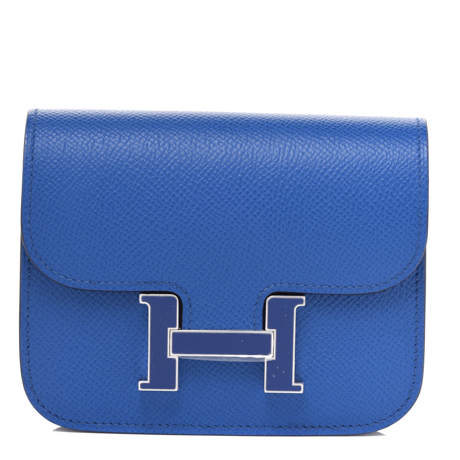 Hermes Epsom Enamel Constance Slim Wallet Bleu France Bleu Saphir 1 of 8