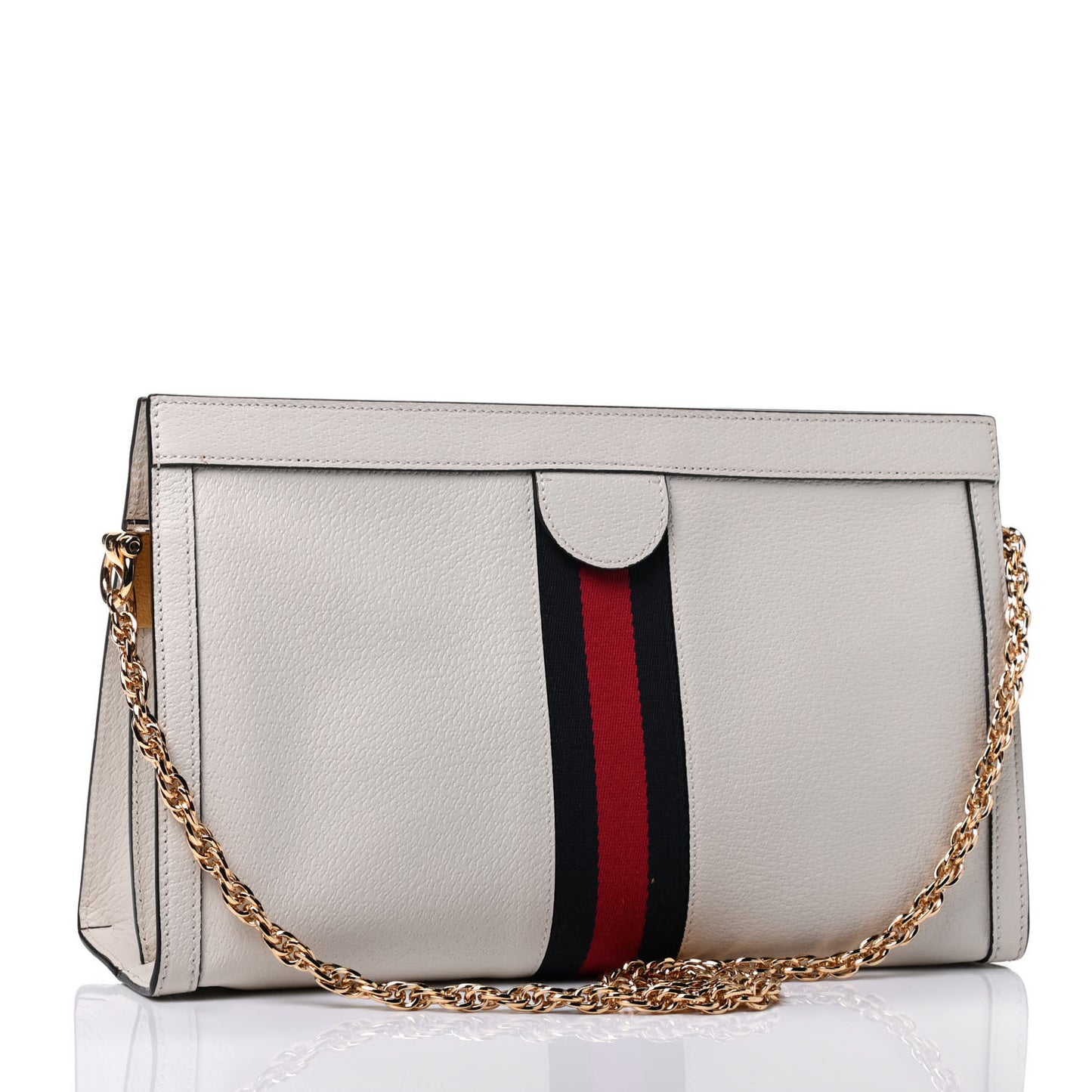 Textured Calfskin Medium Ophidia Chain Shoulder Bag Mystic White