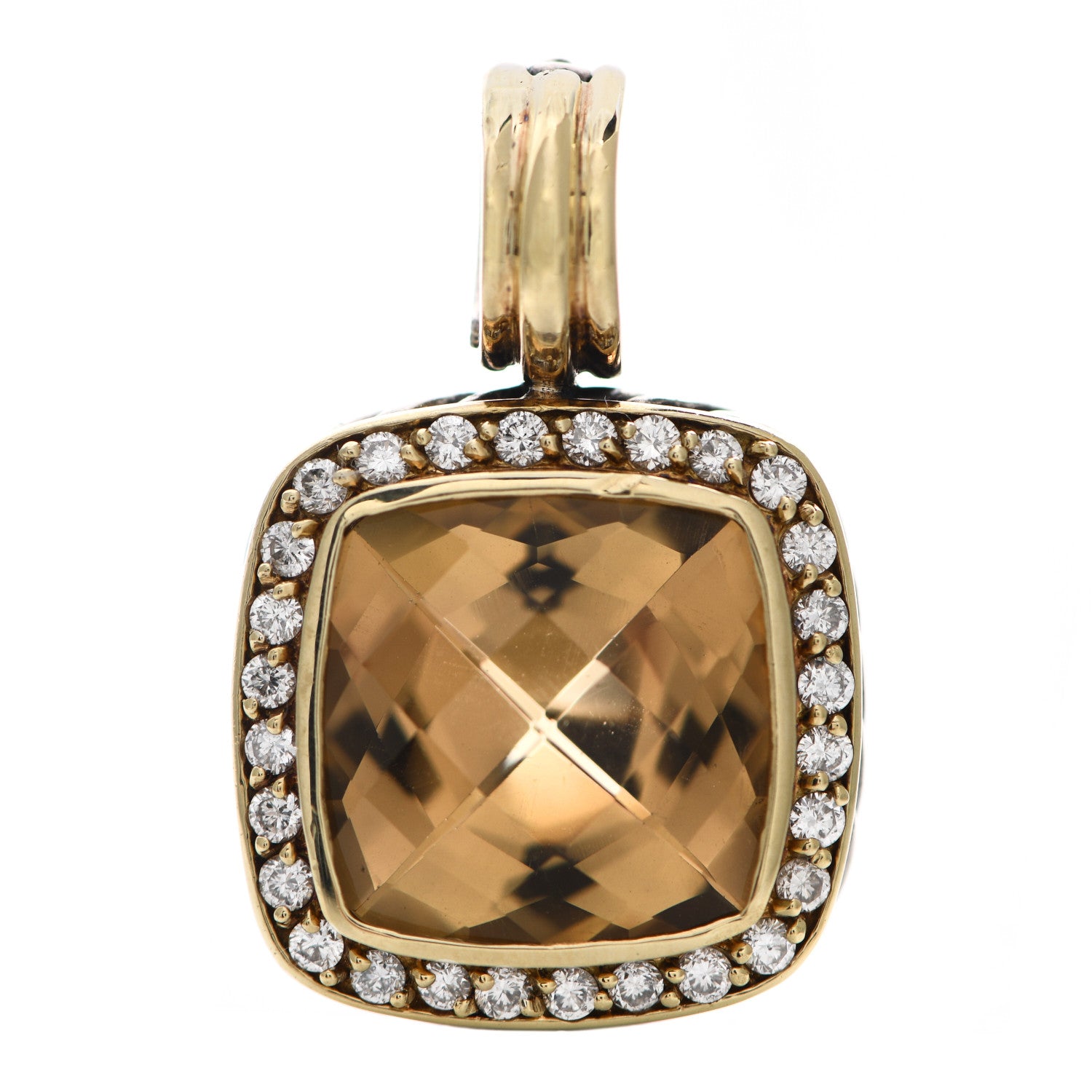 David Yurman Sterling Silver 18K Yellow Gold Diamond Citrine 14mm Albion Enhancer Pendant 1 of 4