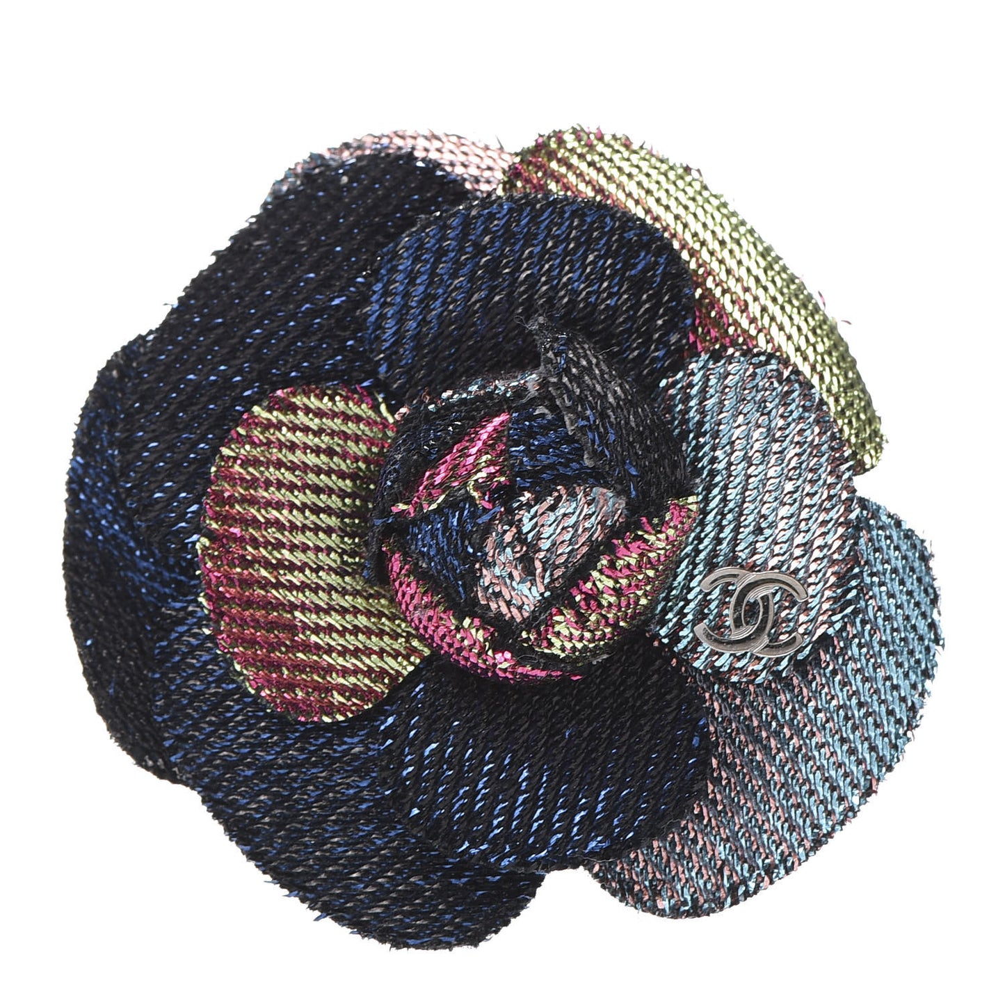Metallic Canvas Camellia Brooch Multicolor