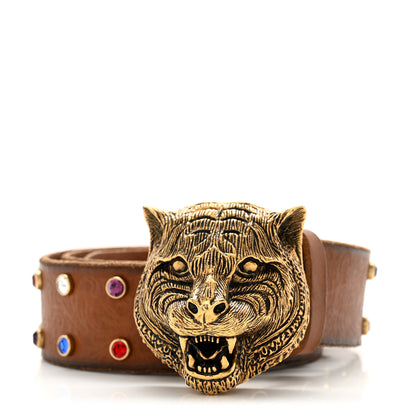 Gucci Calfskin Studded Crystals Brass Feline Buckle Belt 75 30 Toscano 1 of 7