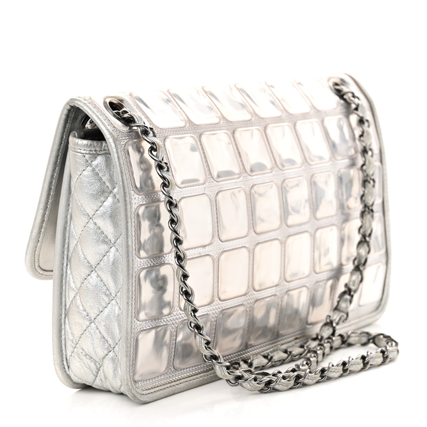 Chanel Vinyl Large Ice Cube Flap Silver 3 of 12