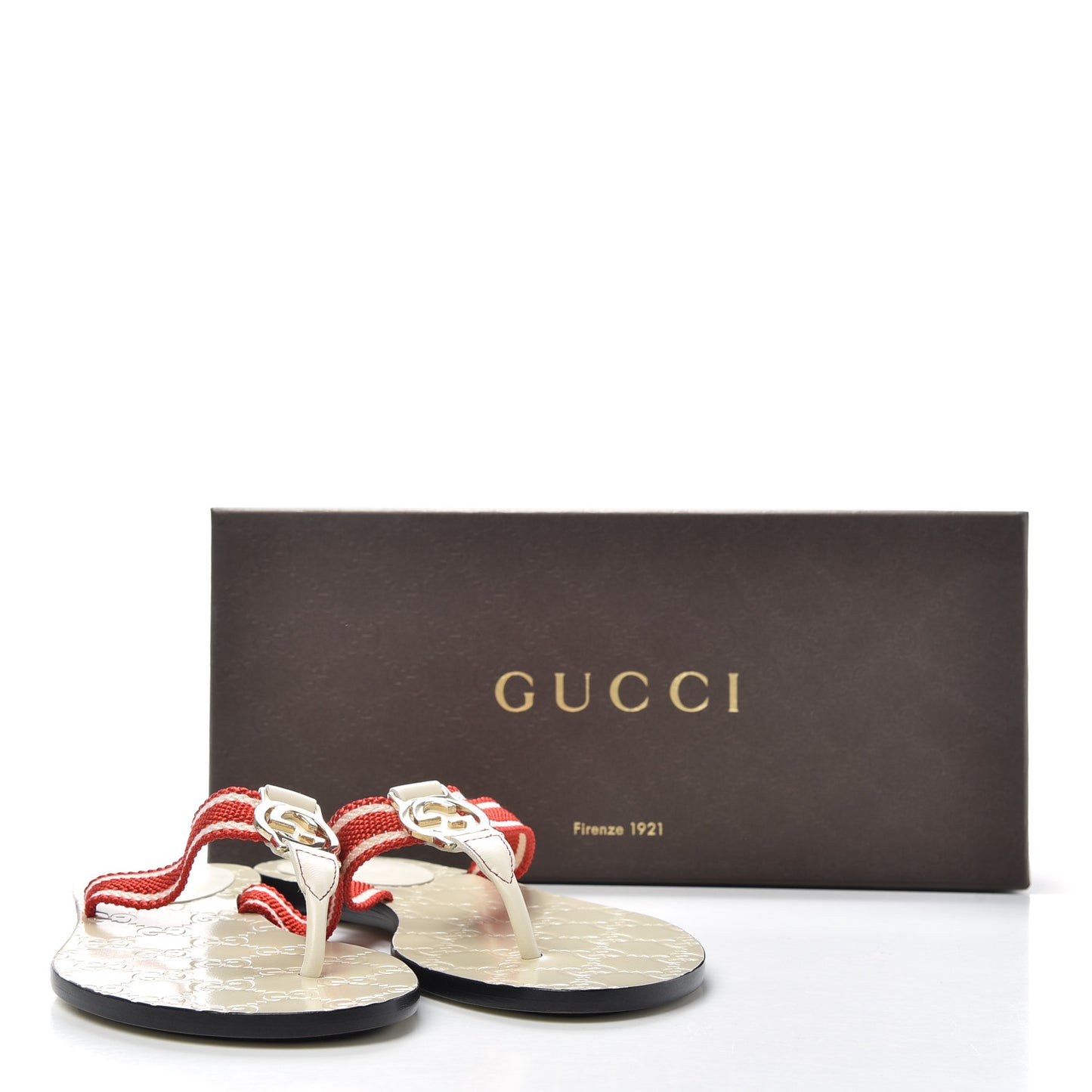 Guccissima Web Interlocking G Womens Thong Sandals 35.5 Mystic White Tabasco Red