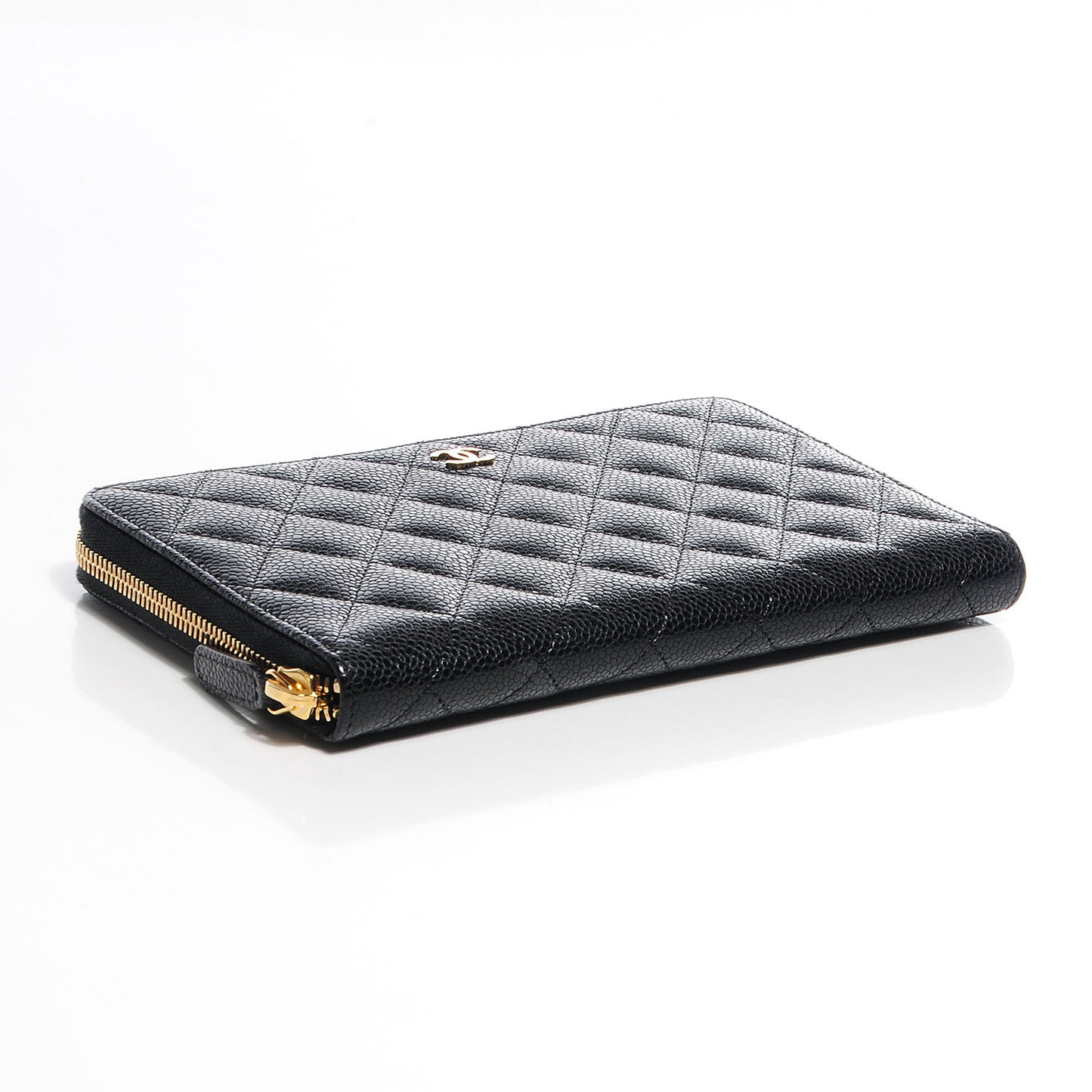 Caviar Quilted Large Zip Around Wallet Black
