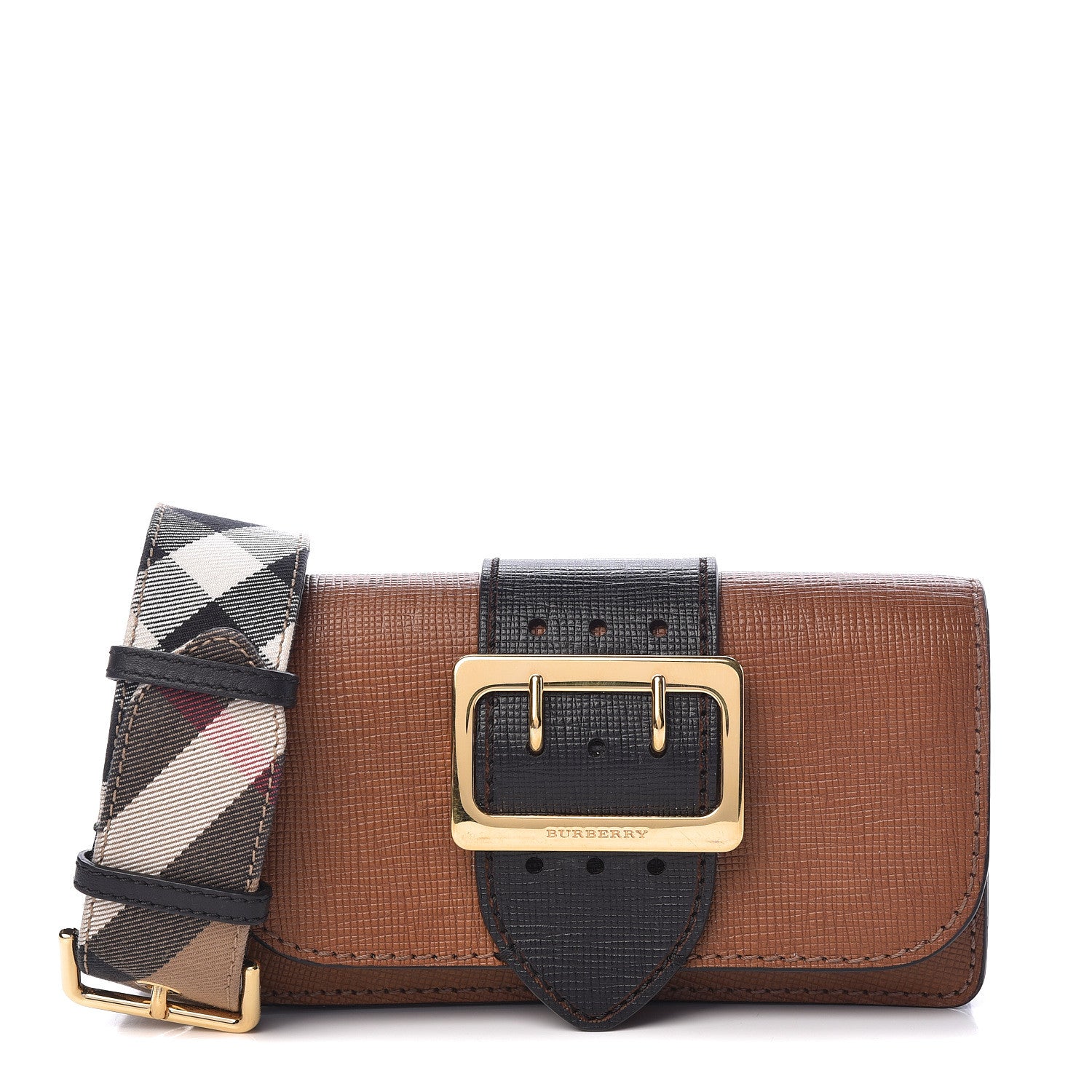 Burberry Grainy Calfskin House Check Small Buckle Bag Brown 1 of 13