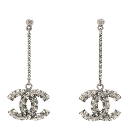 Chanel Baguette Crystal CC Drop Earrings Silver 1 of 4